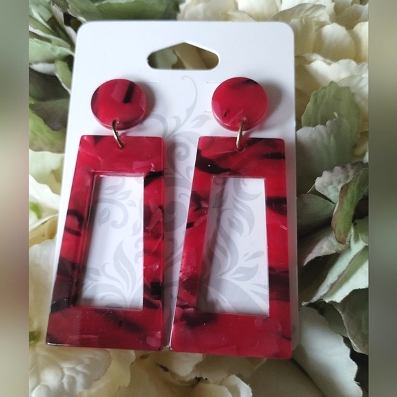 New Red Acrylic Abstract Earrings - Picture 2 of 8